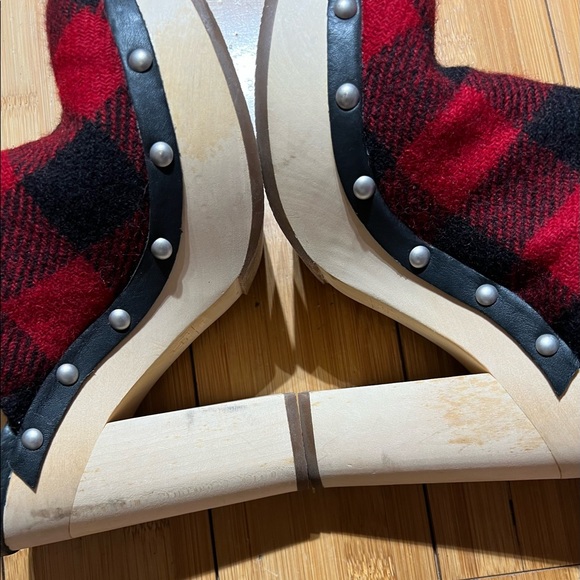 WOOLRICH Red & Black Wool Plaid Platform Clogs Size 7 - Picture 8 of 13